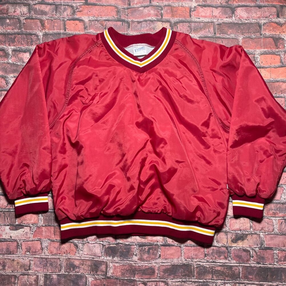 Vintage BIKE Pullover Jacket Mens Large Red Gold Windbreaker Made In USA 90s